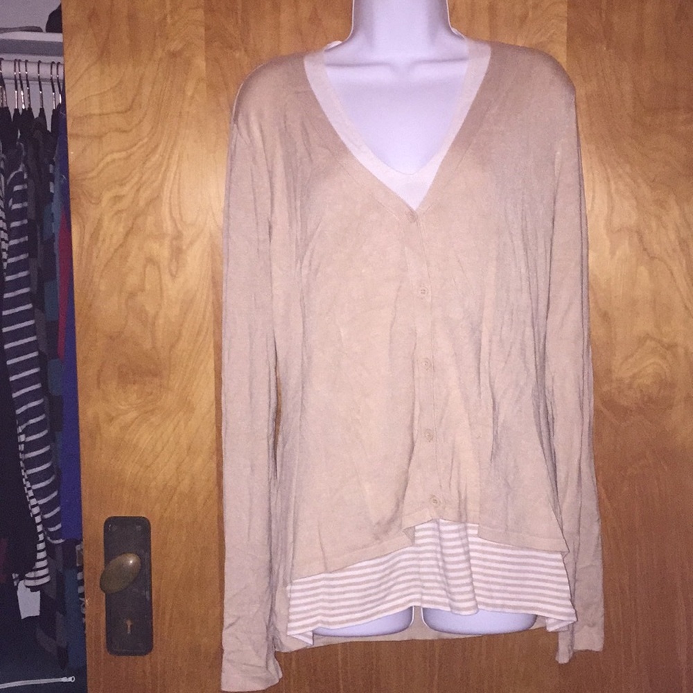 Point Zero Tan & White Light Academia Limited Edition Cardigan Size XL
